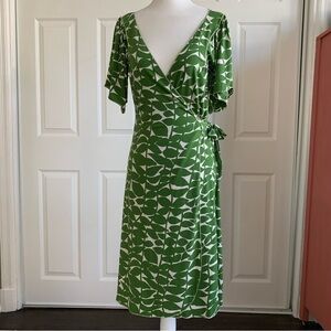 Max Studio Green Leaf Botanical Wrap Dress